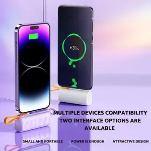 Mini Portable PowerBank 5000mAh dengan Kabel Tipe-C / IOS Mini Emergency Charge Portable Power Bank Untuk Xiaomi HUAWEI Samsung