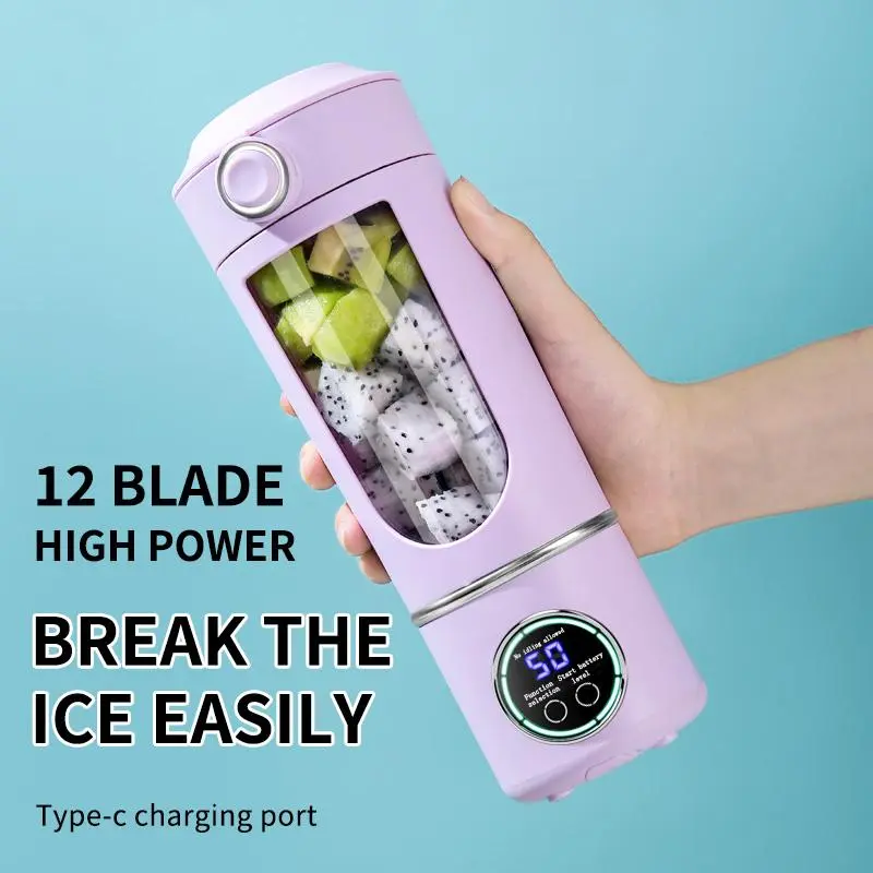 USB Rechargeable Portable Blender & Juicer, 1 Count Easy To Clean Fruit & Vegetable Juicer, Stainless Steel 12 Blade System & Protective Plate Juicer, Water Bottles 2