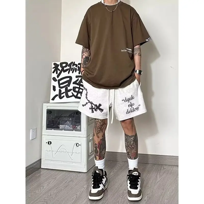 Monogram Print Casual Shorts Men'S Thin Handsome And Versatile Loose Sports Shorts