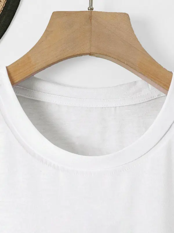 Women's Solid Round Neck Tee, Casual Short Sleeve Crew Neck T-shirt for Summer, Fashion Women's Top for Daily Wear 3