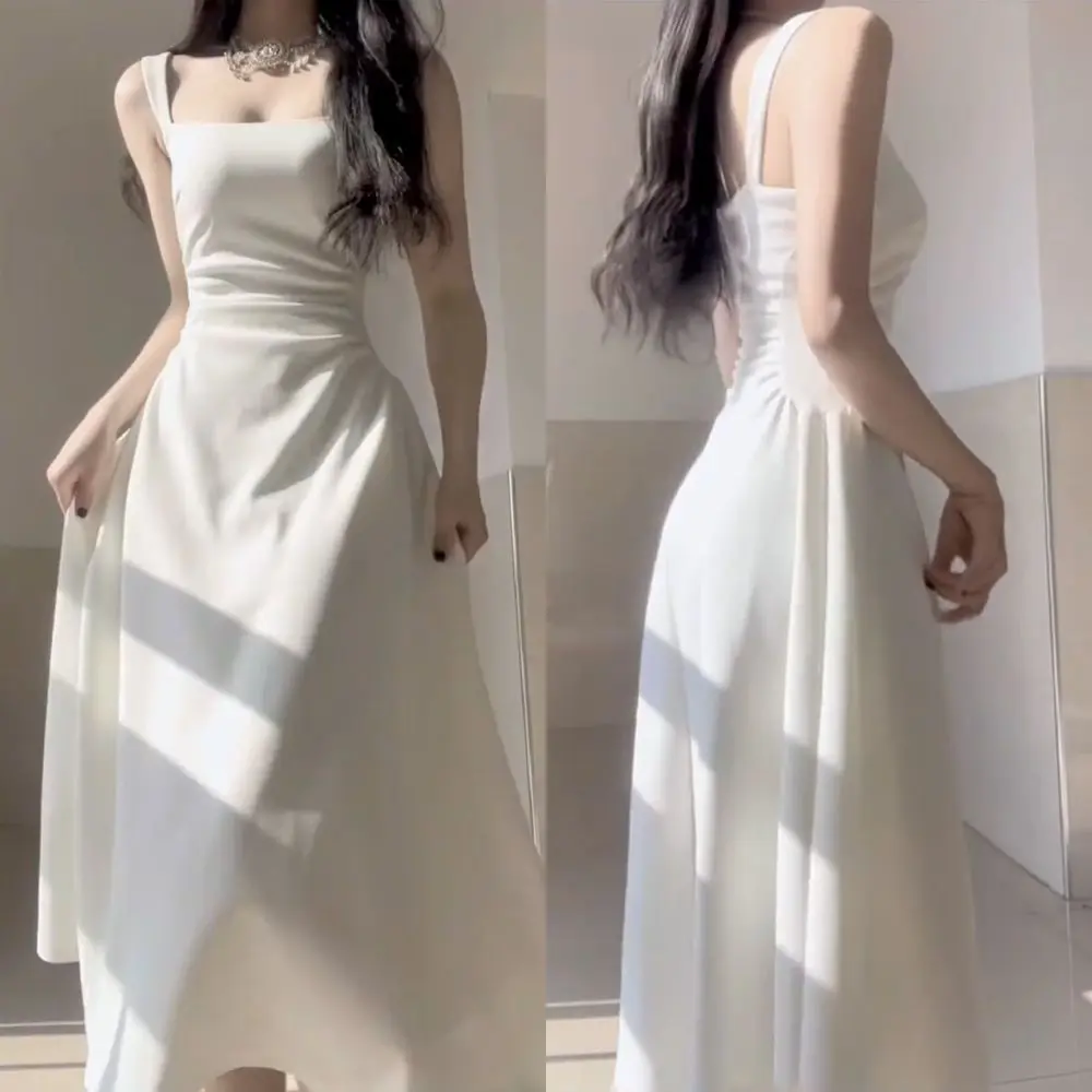 Váy Pháp Xếp Ly, Siêu Thanh Lịch, Eo Bó Sát, Phong Cách Hàn Quốc Độc Đáo Bó Sát, Thanh Lịch Ngọt Ngào, Váy Dài, Hàng Mới Về Mùa Hè 2024 Nữ Women