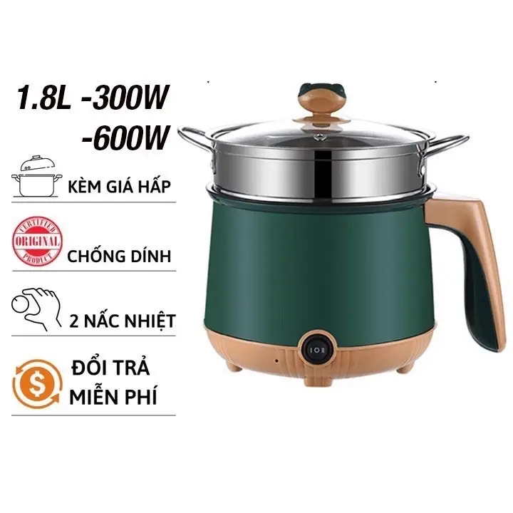 Nồi Lẩu Điện Mini Nấu Mì 2 Tầng Kèm Giá Hấp Đa Năng Nướng, Luộc, Chiên Chống Dính Vấn Đá Tiện Lợi Nồi Điện 5