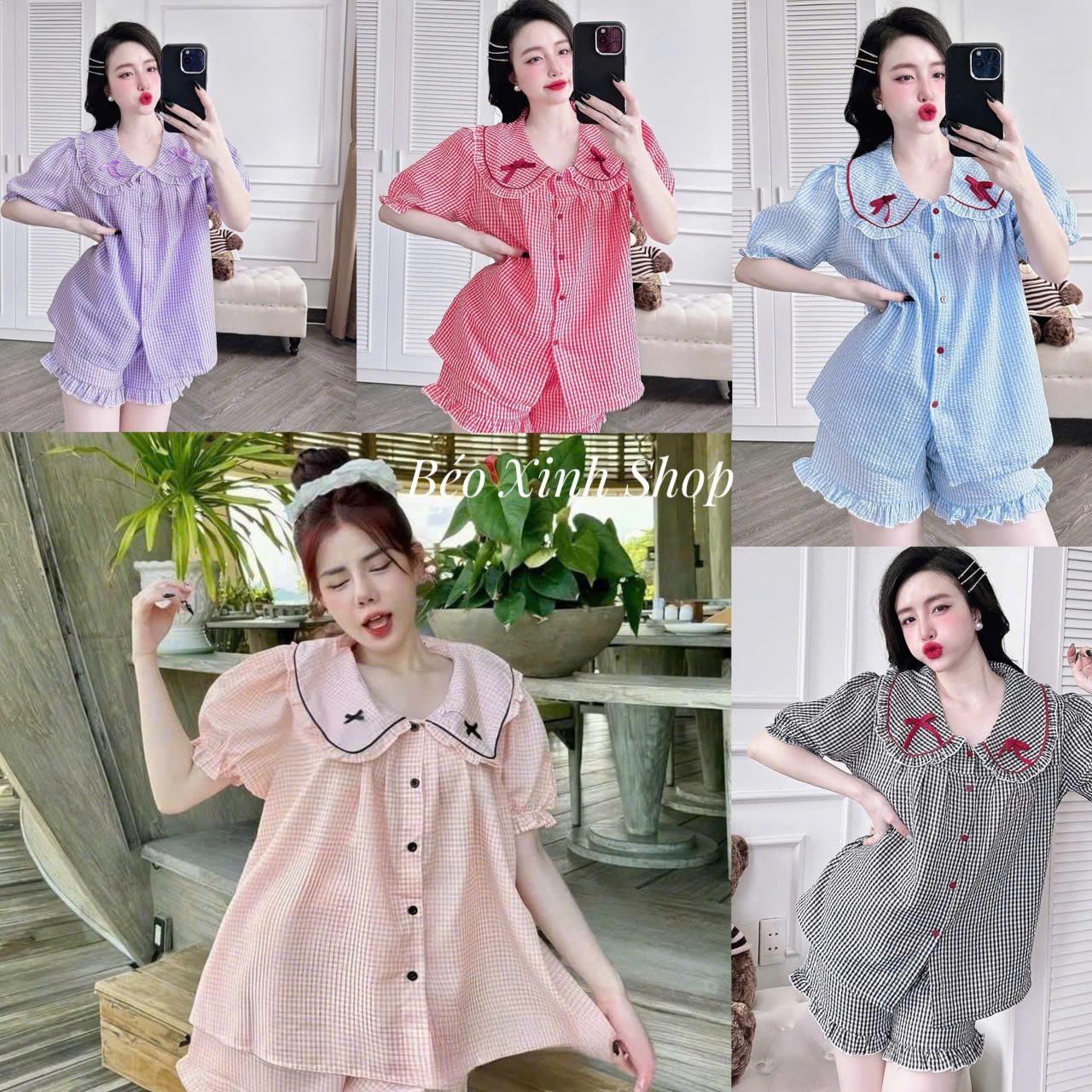 Đồ Bộ - Đồ Ngủ Đùi Bèo Tiểu Thư Đính Nơ Pijama Bigsize 50-100kg Vải Lụa Nhật Lạnh - A.5021