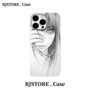 Sketch Bangs Girl Suitable for iPhone 16 Pro/15 Pro Max Phone Case Apple 14 Jelly Case Trendy