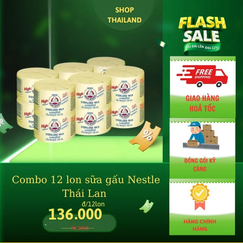 Combo 12 lon sữa gấu Nestle Thái Lan 140ml