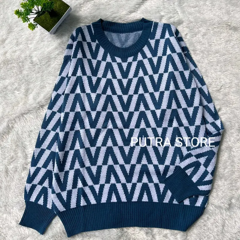 GEA SWEATER RAJUT KNIT IMPORT MOTIF V//Atasan RAJUT WANITA Top  Panjang Tangan 3