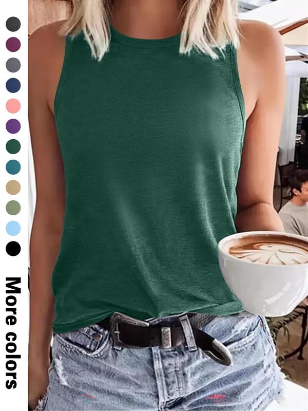 Women's Plain Round Neck Tank Top, Casual Sleeveless Top for Summer, Ladies Clothes for Daily Wear, Clothing 1
