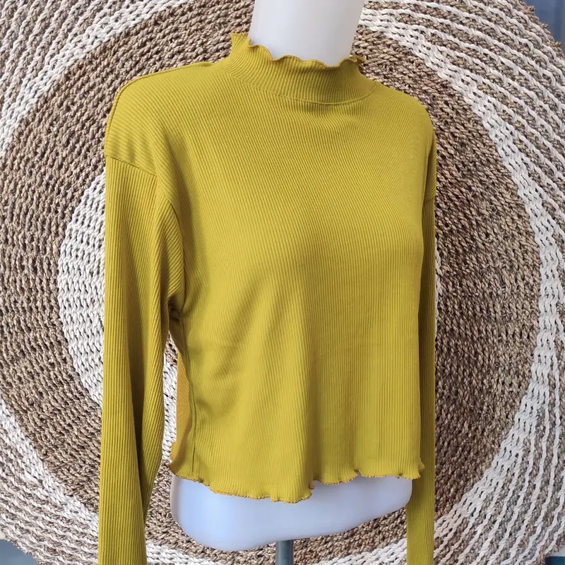 Turtleneck wanita Model Crop top leher kriwil inner Wanita longsleeve leher tinggi Baju Lembut Nyaman Panjang Knitwear Sweater Kerah 4