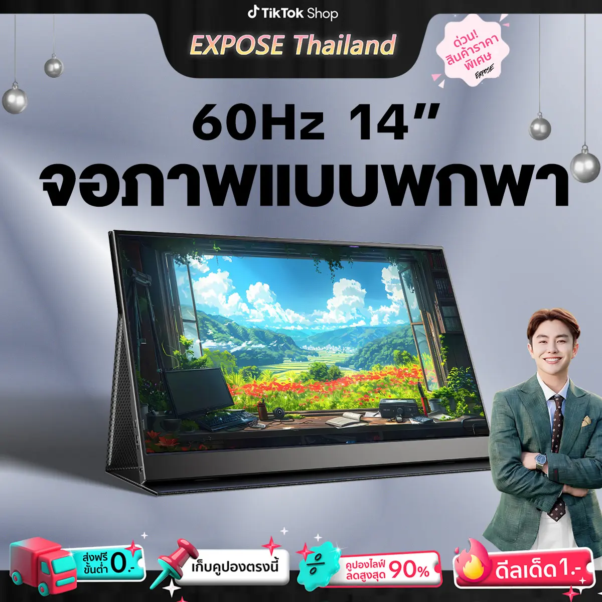 EXPOSE 14 Inch Portable Monitor 1920*1080 Ultra Slim Bezel USB Type C Screen For Laptop Dispaly PC Xbox