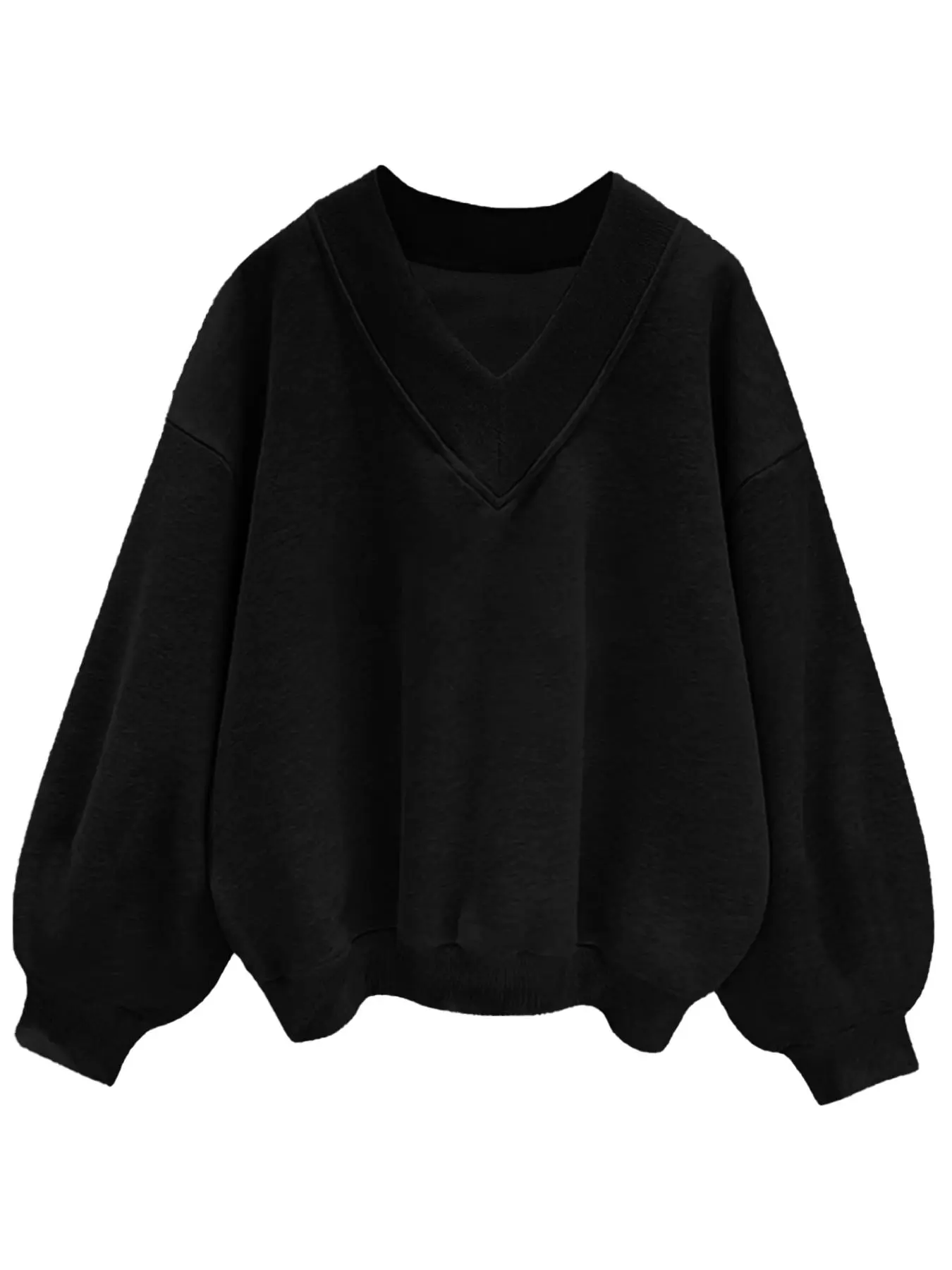 【Plus Size】 Solid Color Drop Shoulder Sweatshirt, Casual Long Sleeve V Neck Pullover for Fall & Winter, Women's Clothing for Daily Wear