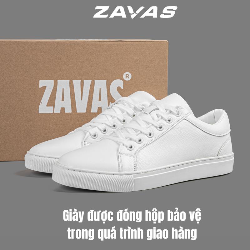 Product Introduction of Giày sneaker nam ZAVAS full trắng da thật không bong tróc form giày gọn thời trang - Z68 Shoes Đế Bằng 8