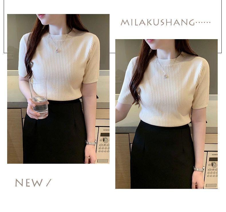 Product Introduction of Áo Len Ôm Sát, Áo Ngắn Tay, Áo Len Áo Chui Đầu Nữ, Ngắn Bên Trong, Cổ Tròn, Áo Sơ Mi Lớp Nền, Hàng Mới Về Mùa Hè 2024 38