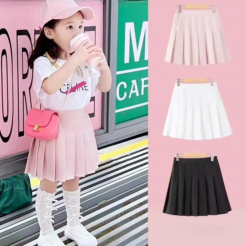 Váy Cạp Cao Cho Em Bé Gái, Thời Trang Mùa Hè, Dáng Ôm, Váy Xếp Ly, Váy Đi Học Tennis Skater, Quần Dài An Toàn