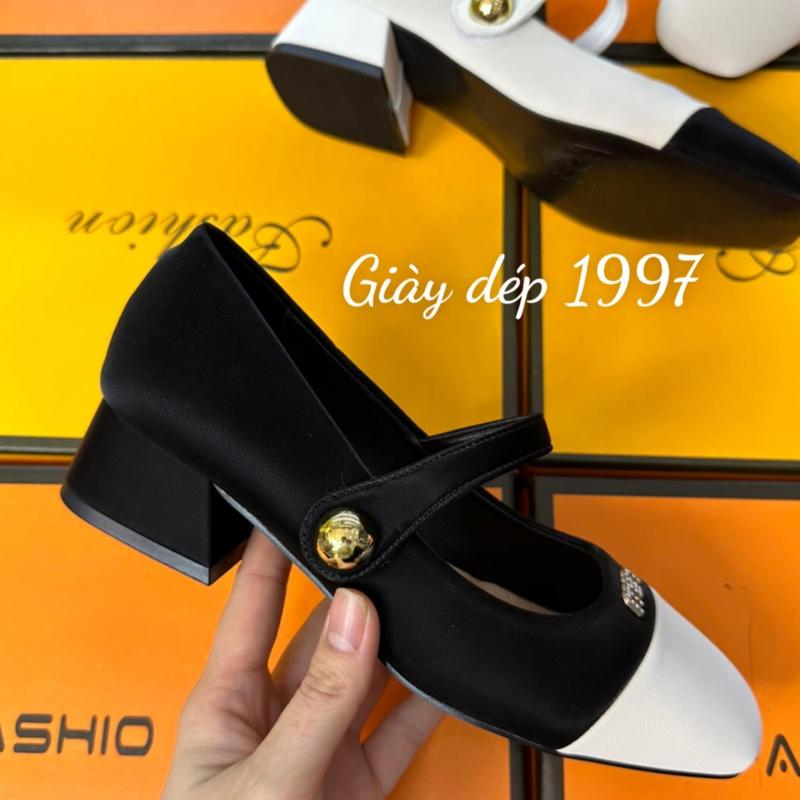 Giày cao gót 3p, giày búp bê mũi vuông quai ngang chất lụa mềm chữ min full hộp ( AH01 )