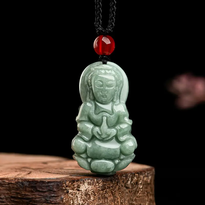 Natural jadeite beans, small Guanyin Bodhisattva jade pendant pendant, jade pendant, men's and women's necklace, jade wholesale.