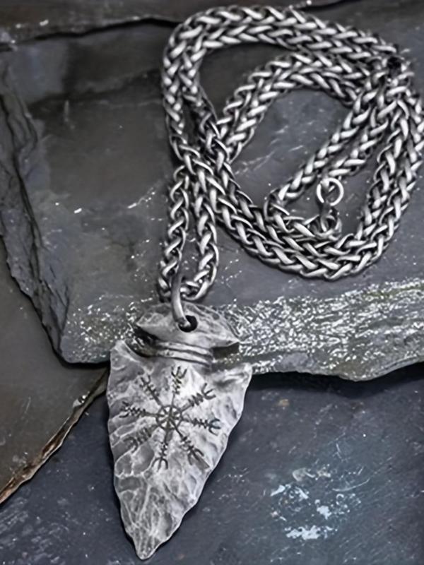 Unisex Vintage Geometric Design Pendant Necklace, Punk Style Spear Shaped Pendant Necklace, Fashionable Jewelry For Men And Women For Daily & Party Decoration 2