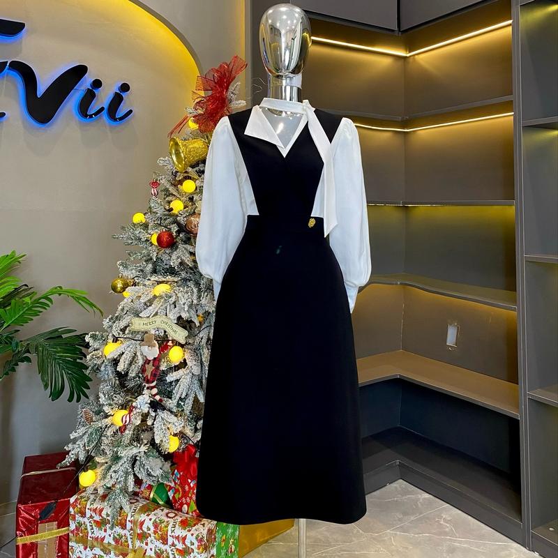 Product Introduction of Váy Thiết Kế Evii E72 dành cho nữ Đầm thiết kể cổ bẻ bất đối xứng dây nơ may liền dài tay (tặng kèm tag cài) dáng A dài phù hợp đi làm đi chơi và đi dự tiệc Có Bigsize Dress Women 5