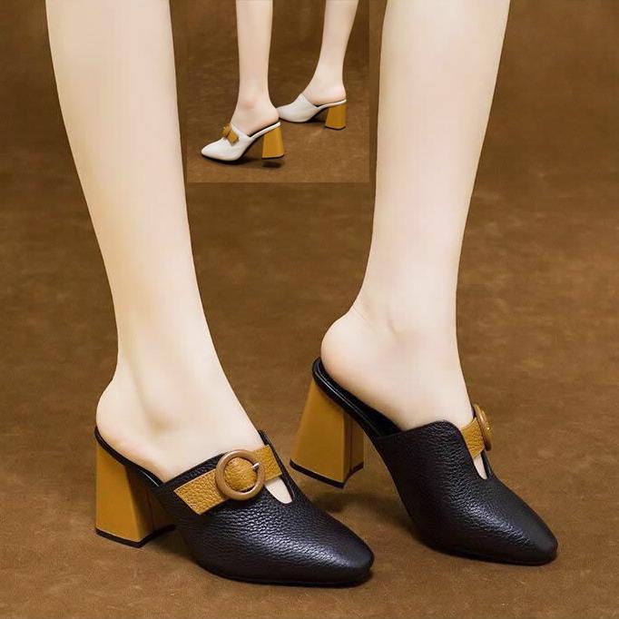 Giày Sục Cao Gót Nữ Bít Mũi Đế Vuông Phong Cách Thời Trang Cho Nữ GiàY Shoes DéP Sandal - Mã CG432