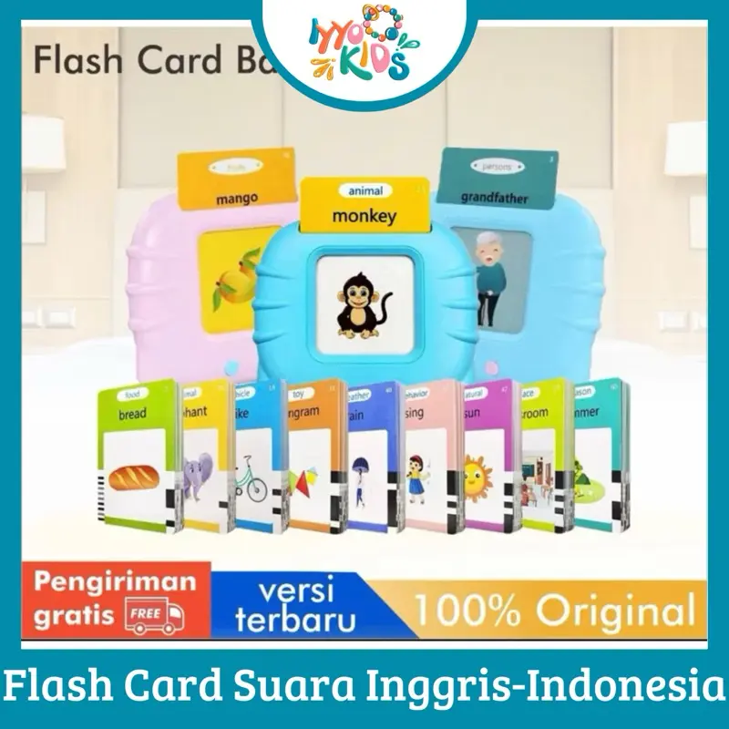 IYYO KIDS | Flash Card Suara Mainan Kartu Edukasi Anak Bilingual Early Education Pengenalan Kosakata Bahasa Inggris-Indonesia dalam Pendidikan Dini 1