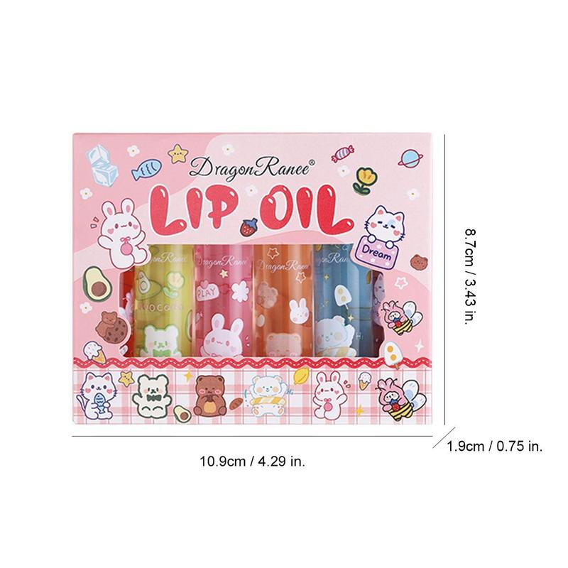 Product Introduction of Cute Cartoon Bear Pattern Lip Gloss with Box, 6 Counts Glossy Tinted Liquid Lip Plumper for Daily Makeup, Mirror Finish Hydrating Lip Oil for Girls & Women, Christmas Gift, Lipstick 35