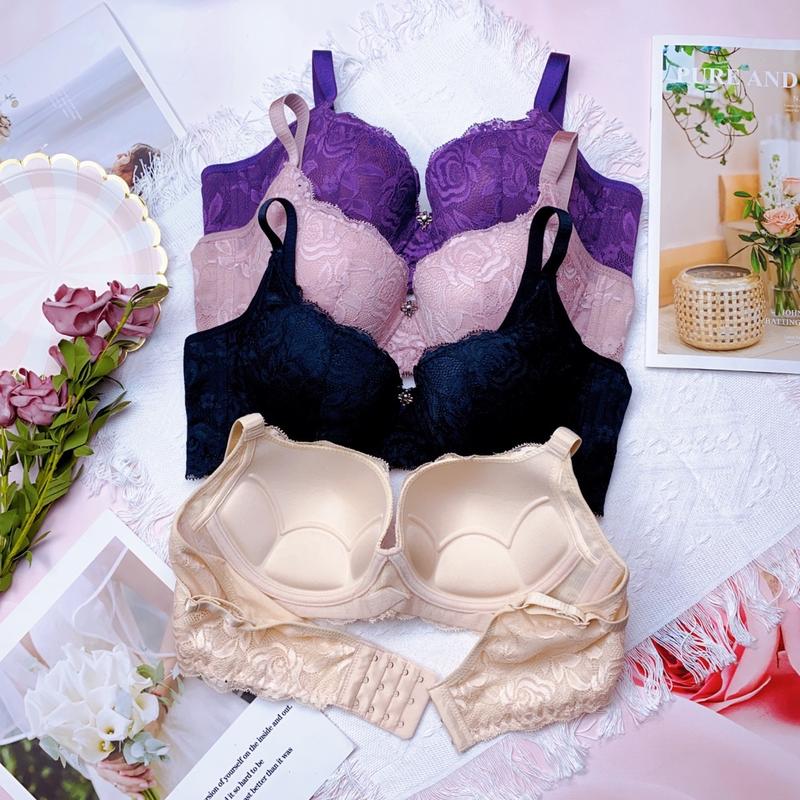 101- Áo lót ren Thái Lan mút mỏng có gọng định hình chống xệ Nữ Voan Bra Kem Đen Kem Đen