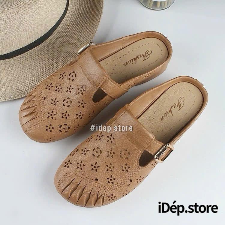 (FORM NHỎ ĐẶT LÊN 1 SIZE) Giày sục búp bê nữ nhựa dẻo lỗ thoáng khí mules cao su êm chân chống trượt đi mưa, đi làm công sở siêu bền iDÉP SL043 Len giày bệt 3 phân