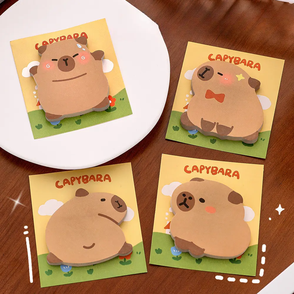 4pcs/Pack Cartoon Capybara Opposite Sex Sticky Notes, Student Cute Self-Adhesive Sticky Notes And Message Book