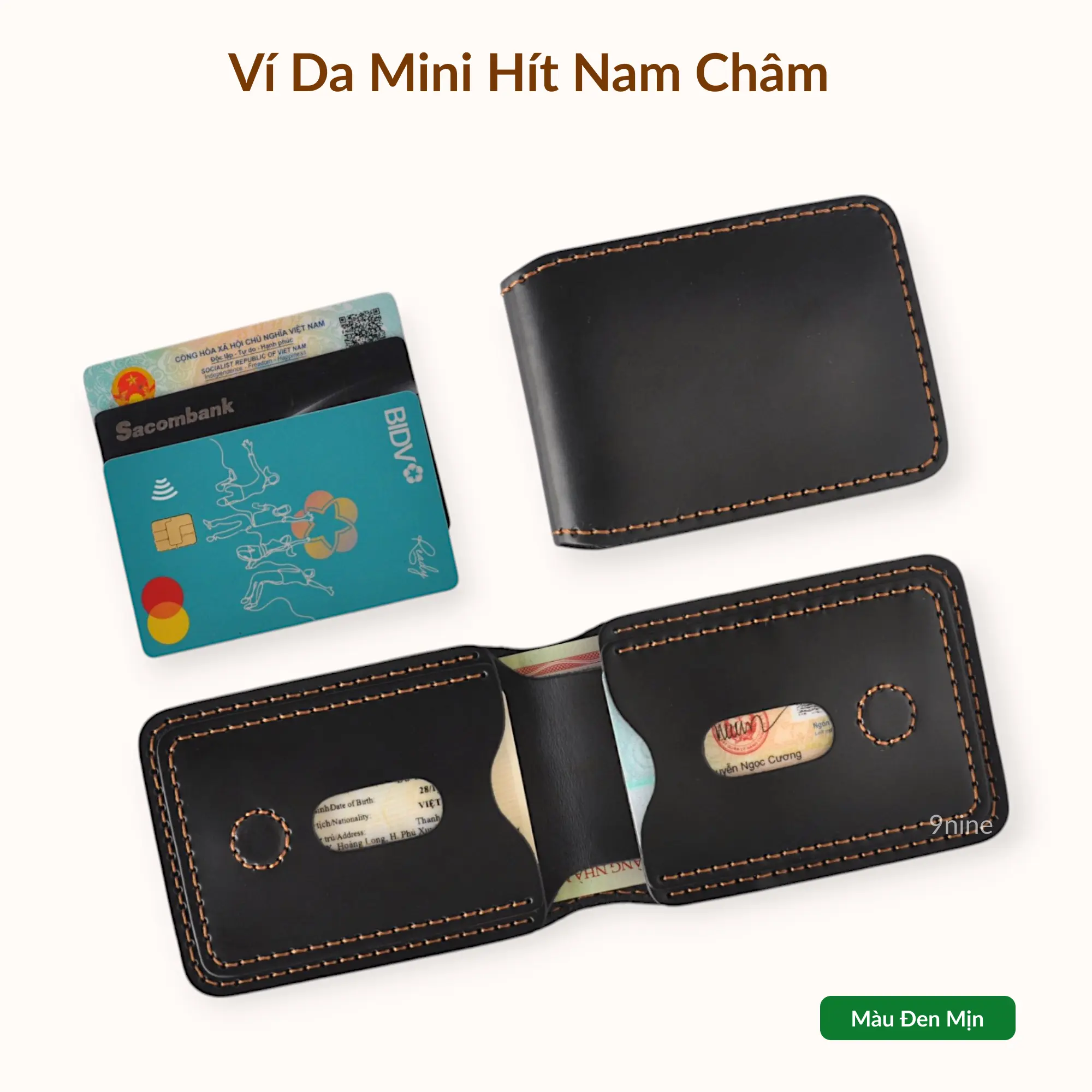 Ví da bò mini nam 100% da bò cao cấp, khâu viền thủ công, độ bền 7 năm - Hàng từ xưởng thủ công sản xuất Việt Nam - Wallet