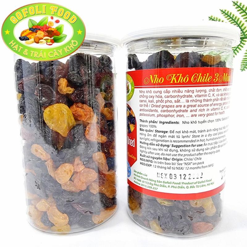 Nho khô Chile 3 màu loại 1, trái to, dẻo thơm ngon, ngọt tự nhiên, không đường 500g, Gofoli Food 0