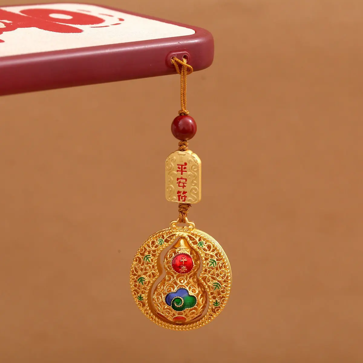Creative Chinese Style Couple Set Peaceful Gourd Gold Plated Phone Chain Pendant Fortune Keychain Decoration
