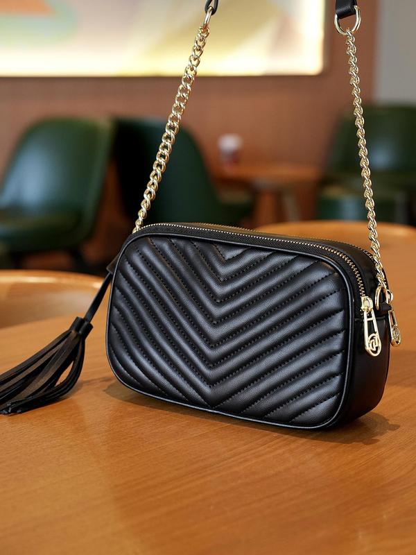 Women's Fashionable Solid Color Quilted Crossbody Bag, Casual Versatile Zipper Shoulder Bag for Daily Used, Trendy All-match Commuter Bag 5