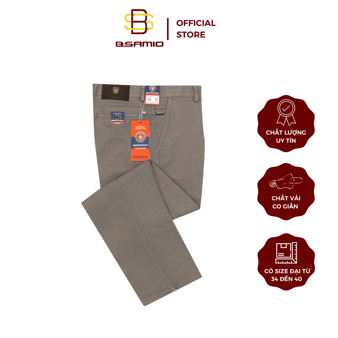 Quần Kaki Trung Niên Nam BSAMIO Màu Xám Cao Cấp Co Giãn Nhẹ Chất Vải Nhập Khẩu Ống Suông Có Size Đại Menswear Pants