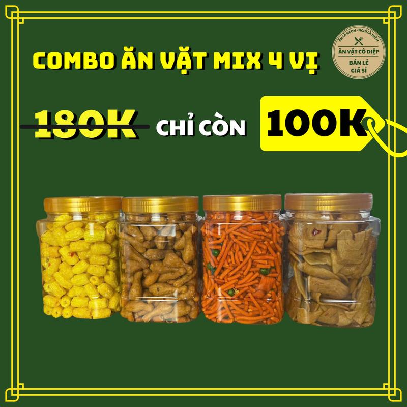 Combo snack ăn vặt 4 Vị Bimbim Que + Nui Chiên Bơ + Snack Đùi Gà Bơ Cay + Tai Heo Mắm - ĂN VẶT CÔ DIỆP