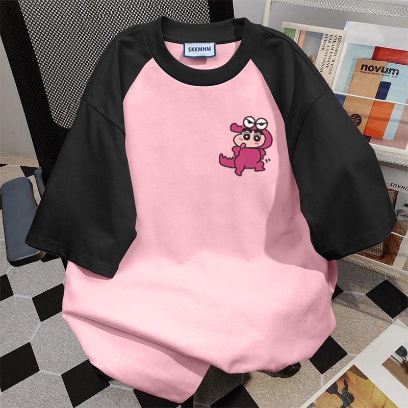 Product Introduction of 100% cotton sweet cute crayon small new, printed couple oversize top women 2