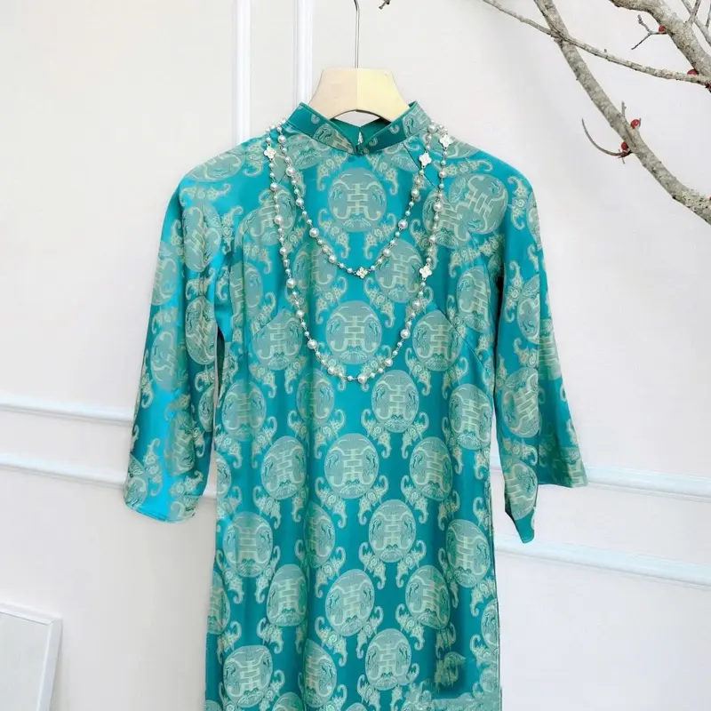 Áo gấm phúc lộc thọ cổ cao 2cm ,tay lỡ loe nhẹ