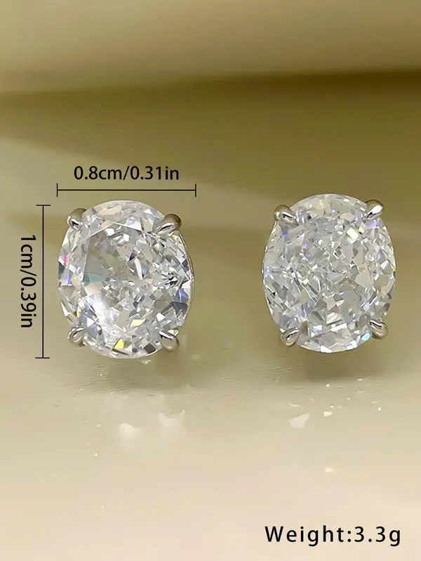 S925 Sterling Silver Elegant Oval Shaped Zircon Earrings, Fashionable Jewelry for Women & Girls, Trendy All-match & Exquisite Jewelry for Birthday Gift 1