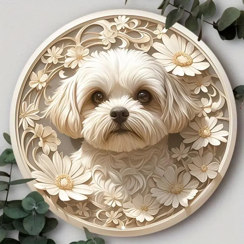 Summer Themed Dog Pattern Round Wall Sign, Durable & UV Resistant Wall Decor, Wall Art for Home, Tavern Or Club Decoration 7
