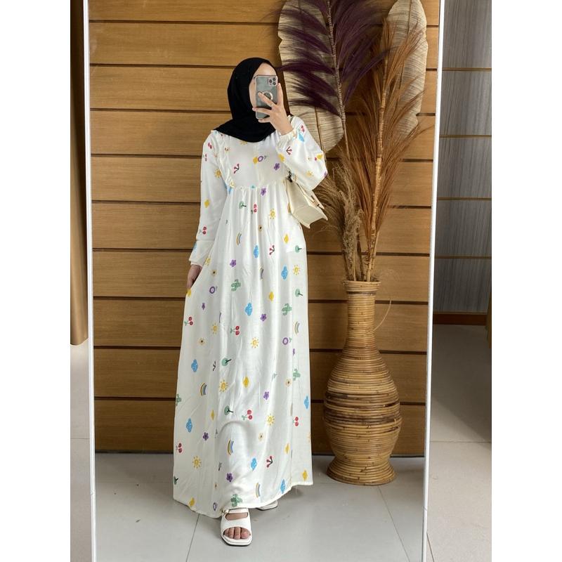 Gamis rayon motif cantik Dress rayon motif bunga Gamis rayon kekinian Dress busui kekinian Gamis rayon busui 5
