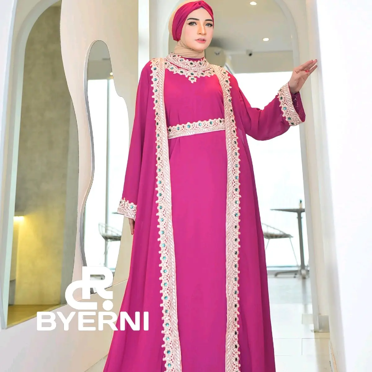 Yasmin Abaya Kaftan Gamis Muslim Dress  Abaya Raya 2025 Bordir Kaftan Wanita Arab Abaya Turki Payet Pesta Hitam Ceruti Outer