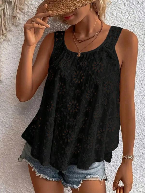 【Plus Size】 Solid Hollow Out Tank Top, Casual Sleeveless Knitwear for Summer, Women's Plus Clothing for Daily Wear, Womenswear 6