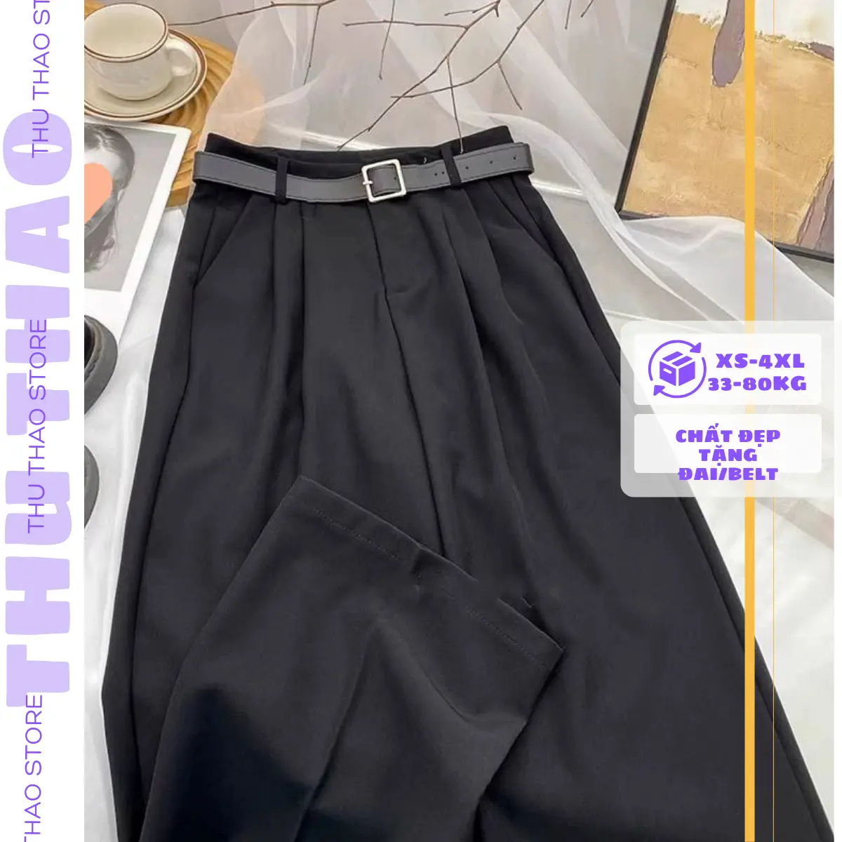 Quần ống suông nữ big size kèm đai (belt) dáng dài 100cm form đẹp 7 màu pastel. Pants Women