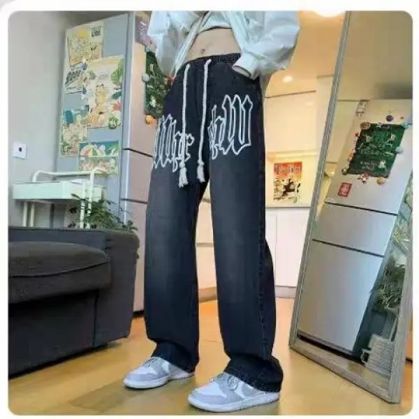 Quần Dài Thương Hiệu Thời Trang Mới, Phong Cách Đường Phố Cao Cấp, Mùa Xuân Và Mùa Thu, Phong Cách Cổ Điển Ống Rộng, Quần Bò Thường Ngày Quần Ống Đứng Dáng Rộng