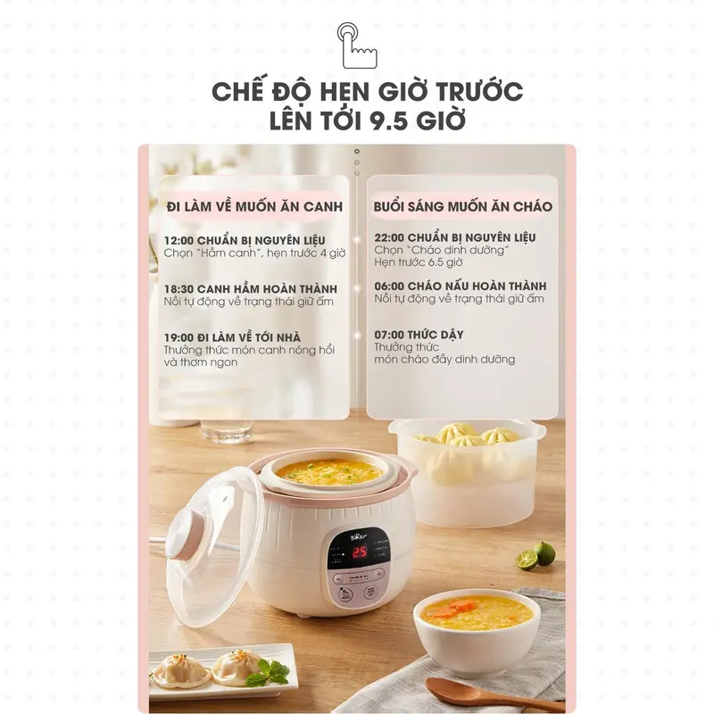 [Tặng Cẩm nang ăn dặm] Nồi Nấu Cháo Chậm BEAR Nồi Nấu Chậm, Nồi Điện Đa Năng, Nồi Nấu Đa Năng, Nồi Nấu Cháo Cho Bé Ăn Dặm, Nồi Chưng Yến Hầm Canh Nấu Chè Kho Cá Tiết Kiệm Thời Gian Giữ Nguyên Chất Dinh Dưỡng SUBE001 5