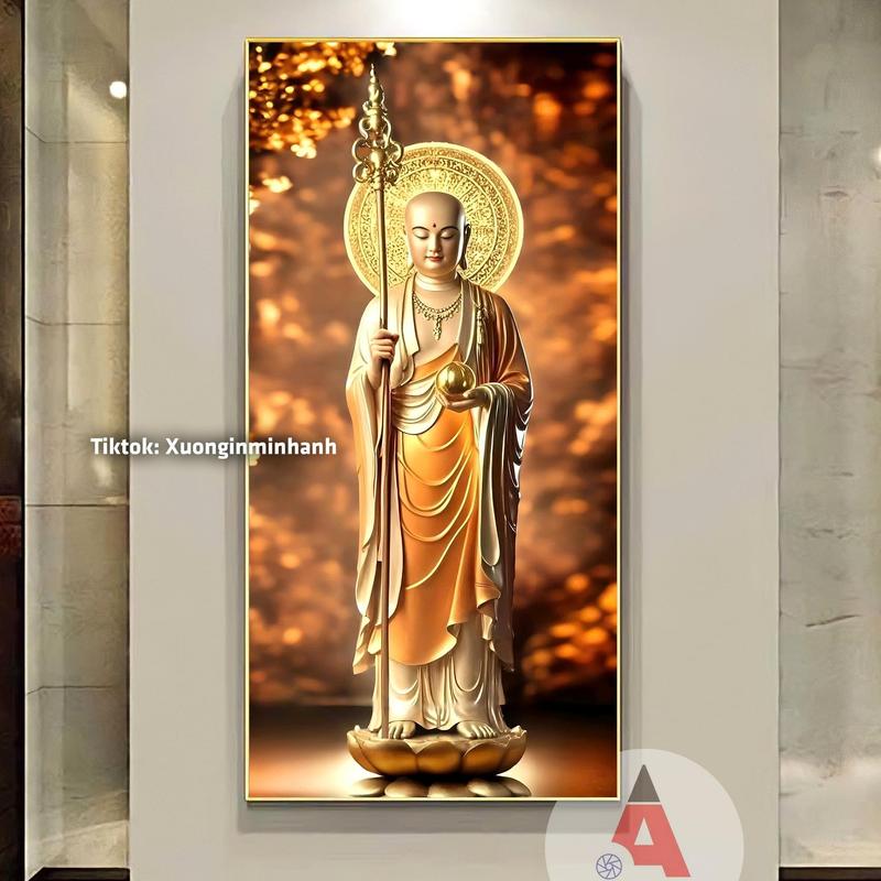 [KT LỚN - TRANH PHẬT 20 MẪU ] Tranh gỗ tráng gương dày 13mm - Bo viền vàng cao cấp - Địa tạng Vương - Phật A DI ĐÀ - Quan âm bồ Tát,... Treo tường phòng thờ, mang lại may mắn bình an hạnh phúc Decor Phòng
