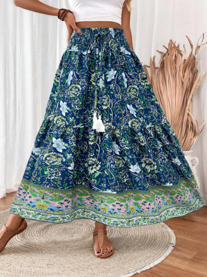 Product Introduction of 【Plus Size】 Floral Print A Line Skirt, Fashion Casual Long Skirt for Daily Holiday Vacation Wear, Women Plus Clothing for All Seasons 3