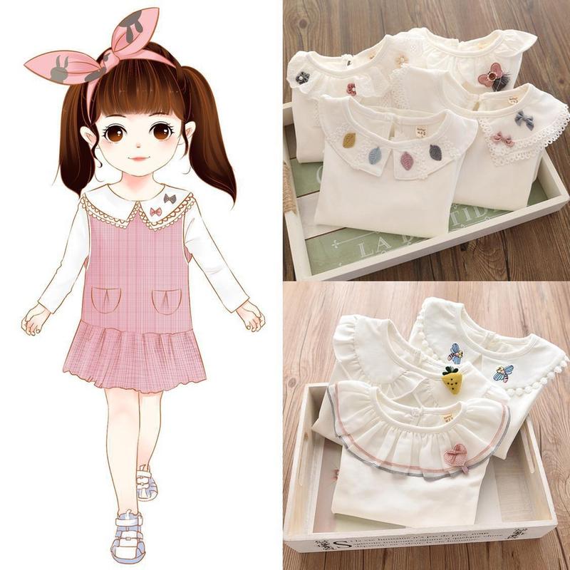 Áo sơ mi lớp cơ sở cho bé gái, quần áo mùa xuân và mùa thu, áo sơ mi cổ búp bê cho trẻ em, áo thun dài tay cho Em Bé gái 1