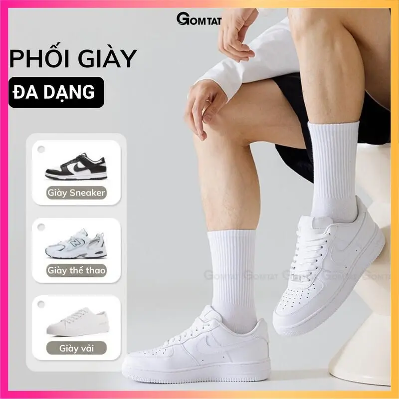 Hộp 5 đôi tất xù GOMTAT cổ cao trơn nam nữ, vớ cao cổ có đệm xù cotton mềm mại êm chân, hút ẩm, thoáng khí, khử mùi, Menswear - TATXU-TRON-CB5 7