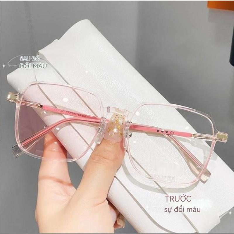 Kính râm chống tia uv Thay đổi màu sắc kính thời trang kính thủy tinh siêu truyền ánh sáng Phù hợp với phụ nữ mắt kính mát nữ chống tia uv Voi Kim Tuyến Kính Mắt Tròng Kính 1