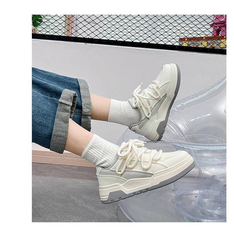   MUA 2 TẶNG 1  Giày thể thao nữ Sneaker F15 đế độn cao su 5cm da Pu dễ vệ sinh dây thừng to 2 màu trắng ghi và trắng xanh đỏ Shoes Jean sọc giay nu giare t hoang khi giày đôi nam nữ 2025 