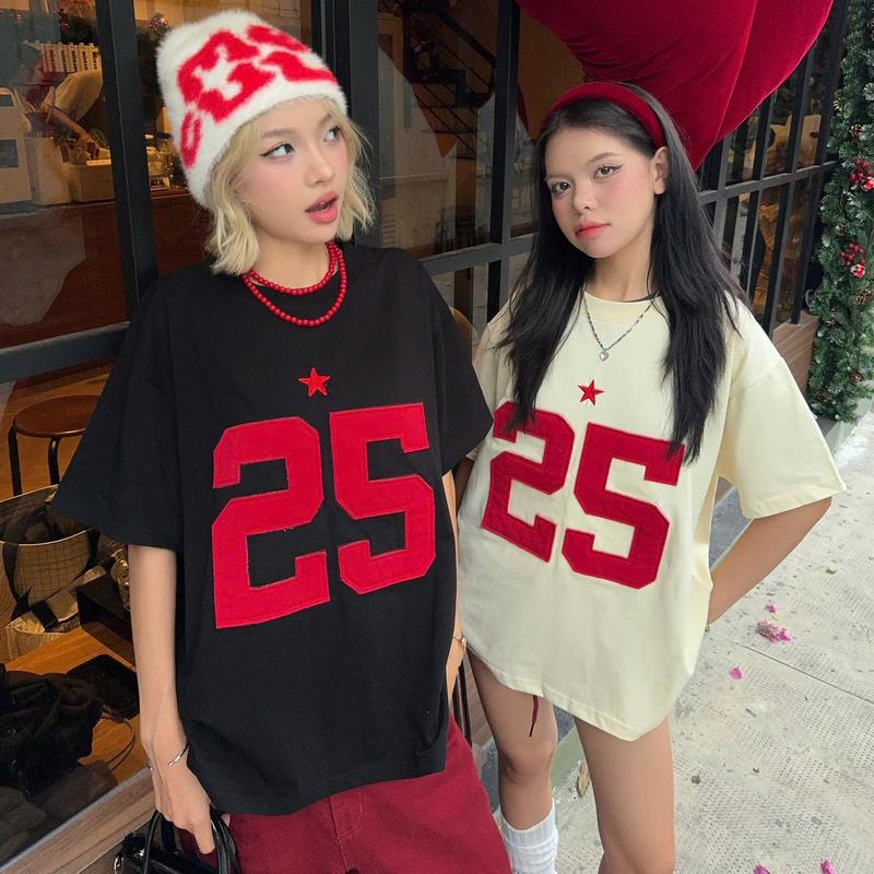 [ DEAL MỞ BÁN ]  AB HOUSE - Áo thun form rộng 25STARS  cổ tròn thêu sao thời trang nam nữ Tết Ấm Project AB x OUTE